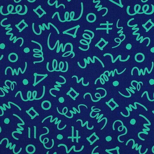 [VE-04310-006] Fine Poplin Abstract Drawing Blue/Green
