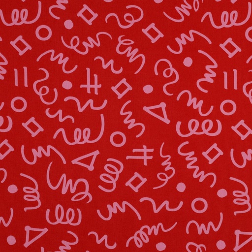 [VE-04310-008] Fine Poplin Abstract Drawing Red/Rose