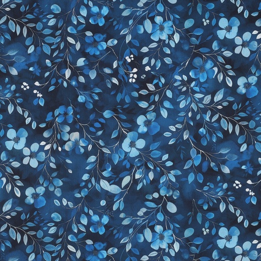 [VE-04142-001] Fine Poplin Digital Leaves/Flowers Blue