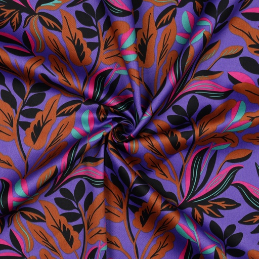 [VE-04022-011] Cotton Satin Lush Leaves Purple Nerida Hansen