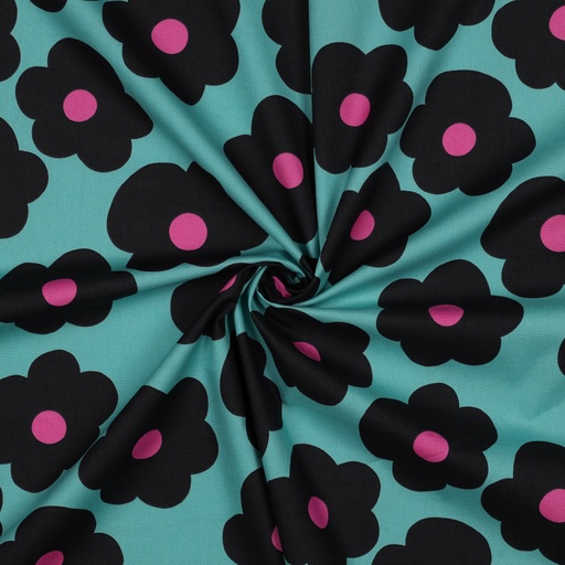 [VE-04037-011] Fine Poplin Big Flower Nerida Hansen Sea Blue