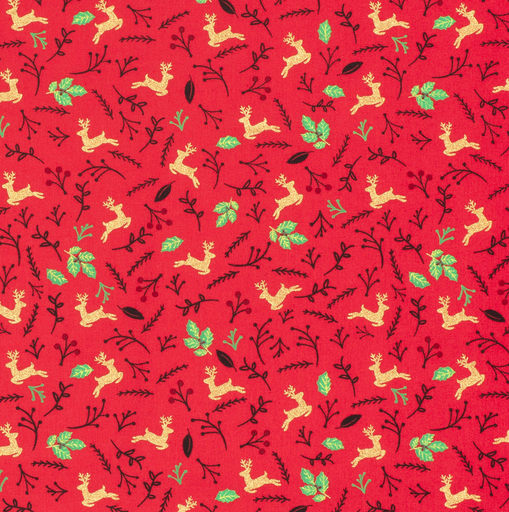 [NO-22702-015] Kerststof Foil Rendiertjes Rood