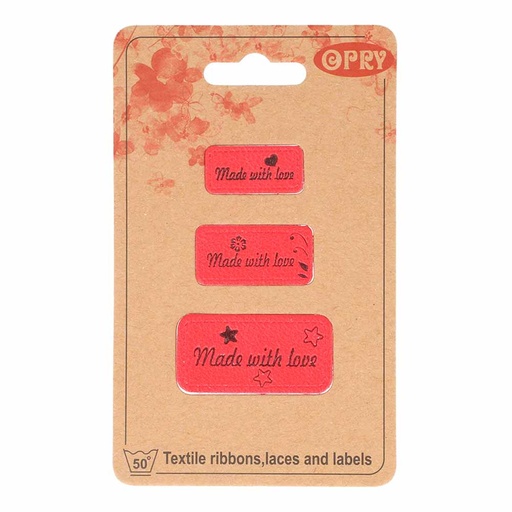 [DBF-69653-02] Opry skai-leren labels made with love rood