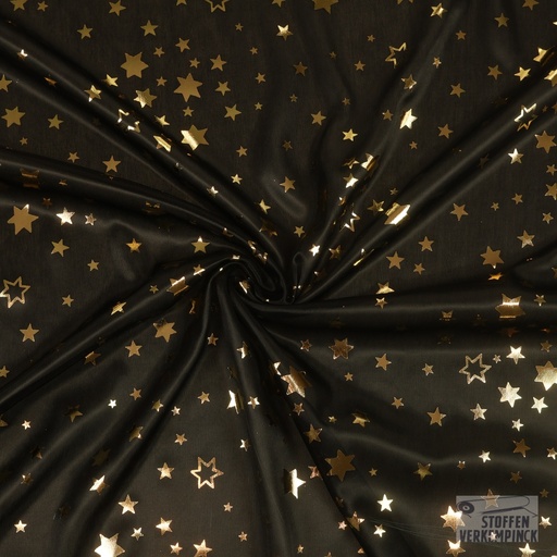 [ZA-004041-02] Polyester foliedruk Sterren Zwart/Goud