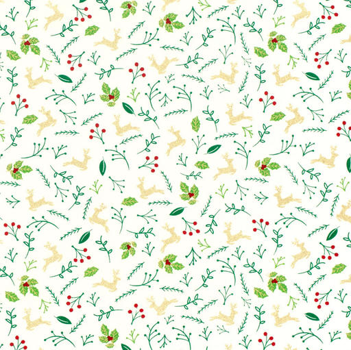 [NO-22702-051] Kerststof Foil Rendiertjes Ecru