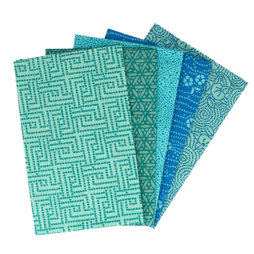[DBF-96590] Tissu de Marie fat quarter bundel - Tranquil Teal - 5 stukjes van 50cm op 57cm