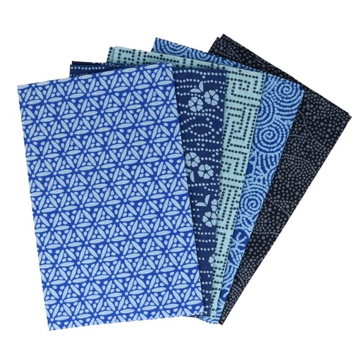 [DBF-96595] Tissu de Marie fat quarter bundel - Serene Sapphire - 5 stukjes van 50cm op 57cm