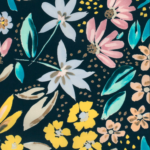 [NO-23162-008] Stretch Cotton Poplin Flowers Navy