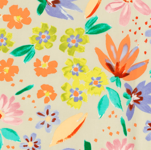 [NO-23162-052] Stretch Cotton Poplin Flowers Sand