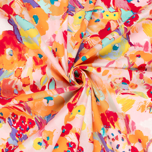 [NO-23163-011] Stretch Cotton Poplin Fade Flowers Rose