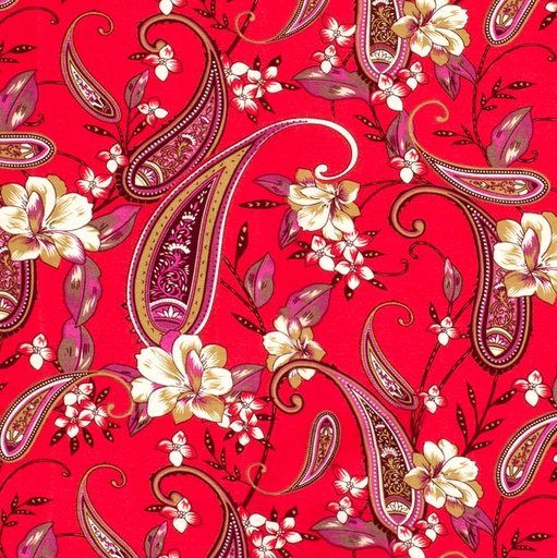 [NO-23132-016] Viscose Twill Sand Washed Paisley Red