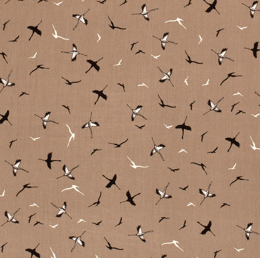 [NO-23201-054] Bamboo Poplin Birds Dark Beige