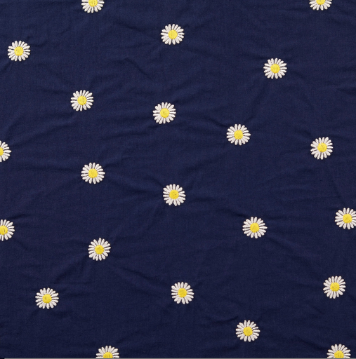 [HE-211546-5026] Poplin Broderie Daisies Marine