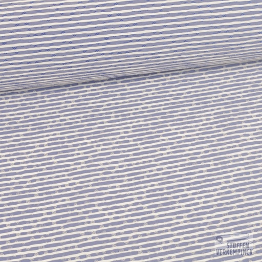 [BEW-1112-01] Lengtestretch Poplin Jacquard Streepje Blauw/Wit