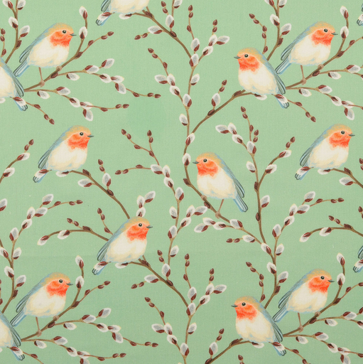 [HE-211855-0006] Cotton Digital Roodborstjes Pastel Groen