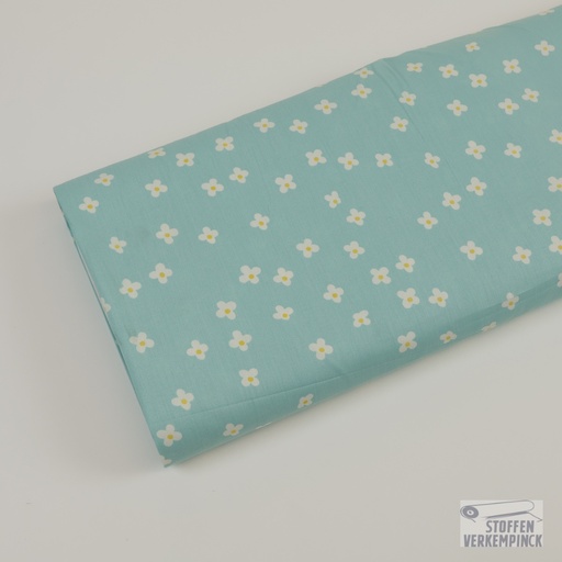 [MU-5473-1203] Katoen Poplin Flowers Light Turquoise