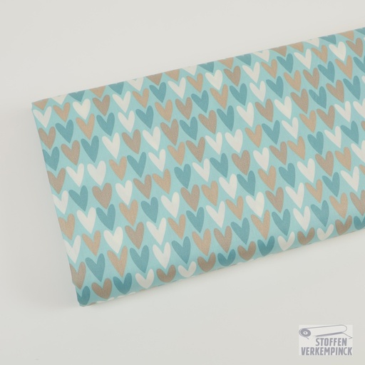[MU-5475-1203] Katoen Poplin Hearts Light Turquoise