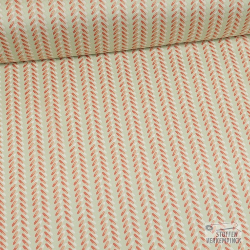 [FA-TB-0027-01] Polyester Twill Blaadjes Koraal/Pastelkaki
