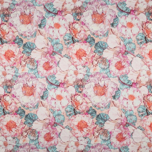 [VE-05452-001] Cotton Satin Dig Japanese Anamone Nerida Hansen Coral