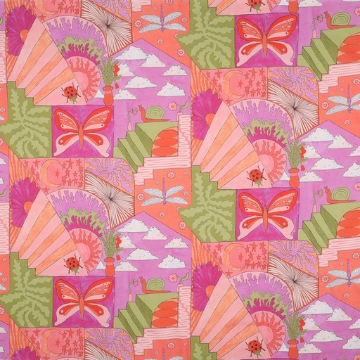 [VE-05459-002] Fine Poplin dig Little Creatures Nerida Hansen Bright Pink