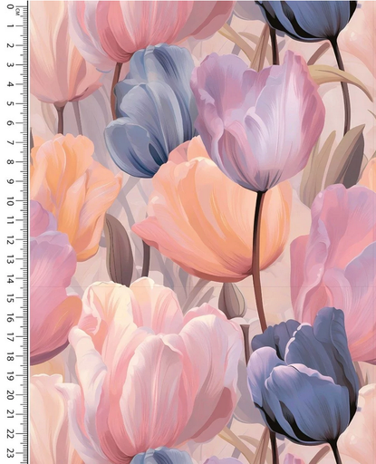 [MU-5800-1613] French Terry Digital Tulip Garden Blue/Salmon