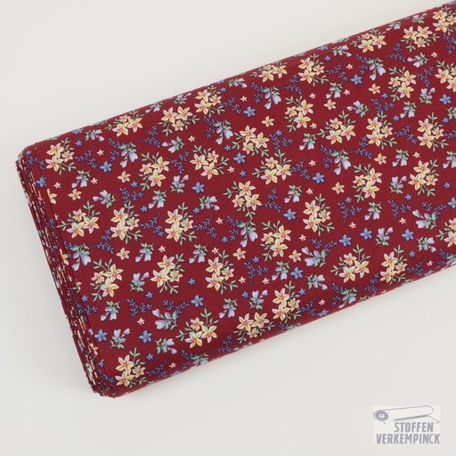 [ZA-006155-1] Popeline Kleine Bloemetjes Bordeaux