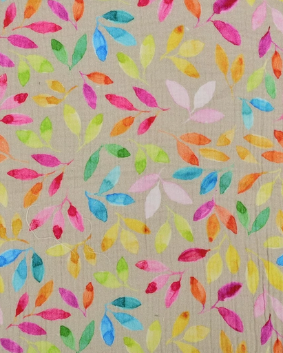 [MU-5680-1453] Double Gauze Digital Leaves Taupe