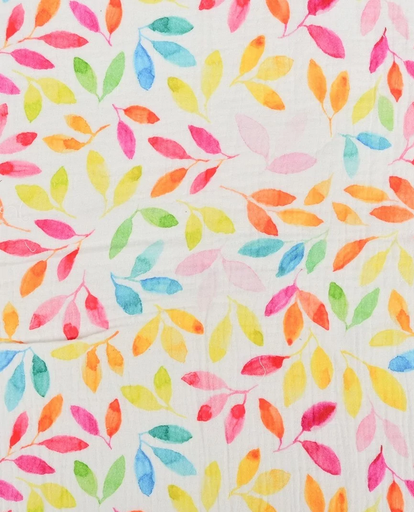 [MU-5680-50] Double Gauze Digital Leaves White