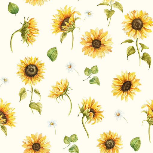 [NO-23446-051] Double Gauze Digital Zonnebloemen Wit