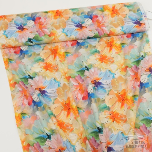 [ZA-503250-01] Viscose Digital Flowerpaint Orange/Blue