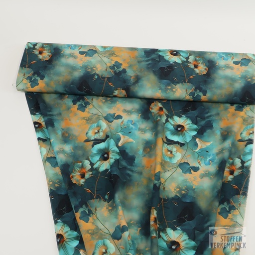 [ZA-503253-0] Viscose Digital Batik/Flower Petrol/Orange