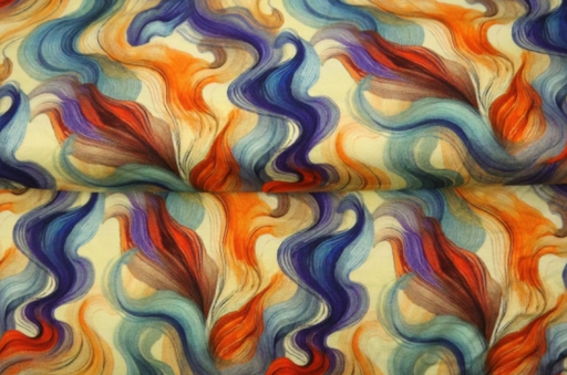 [ST-25986-13VI] Jersey Viscose Digital Silent Flow Orange/Blue