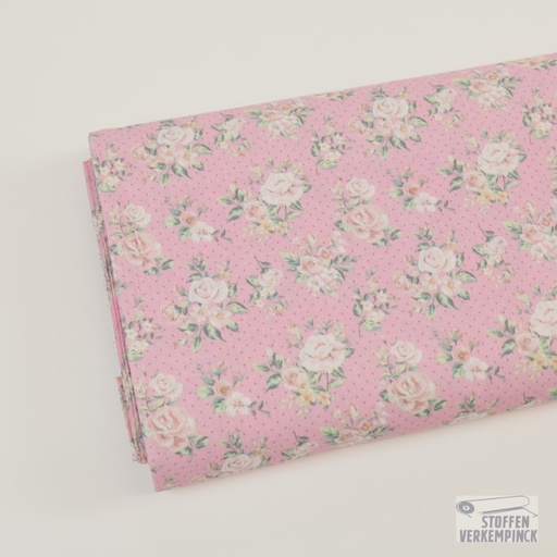 [ZA-009491-02] Popeline Digital Rozen/Puntjes Roze