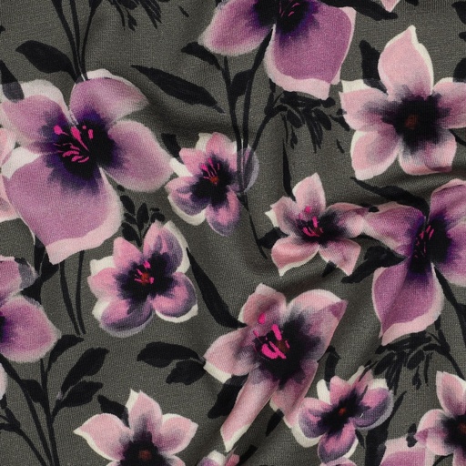 [VE-05570-007] French Terry Digital Flowers Green/Old rose