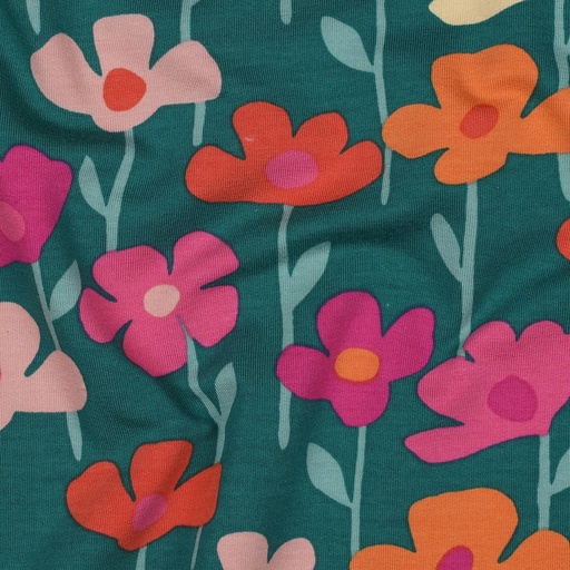 [VE-05572-006] French Terry Floral Green
