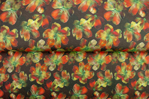 [ST-26904-33FT] French Terry digital Flower Print Green/Orange
