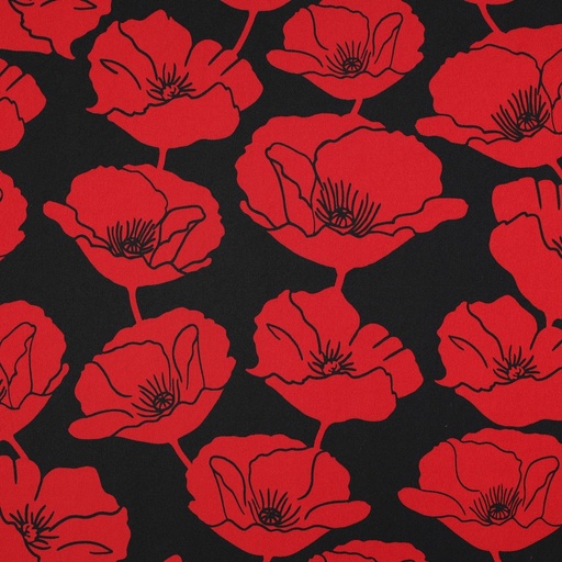 [VE-06647-001] Royal Micro Satin Red Poppies on Black