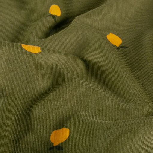 [NO-4356-027] Ribvelours Print Citroenen Kaki