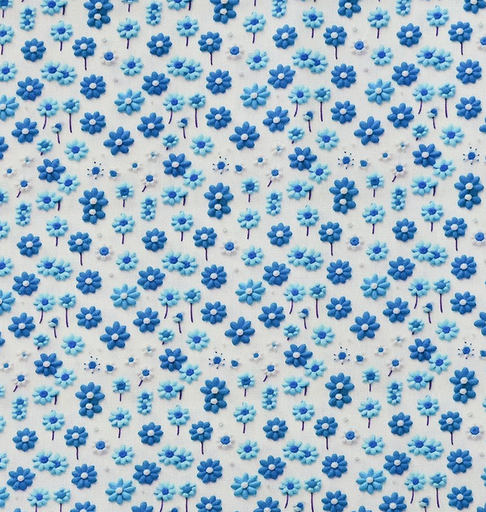 [MU-5835-5] Katoen poplin 3D Petite Fleur Bleu