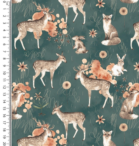 [MU-5860-1707] Alpenfleece Digital Forest Animals Green