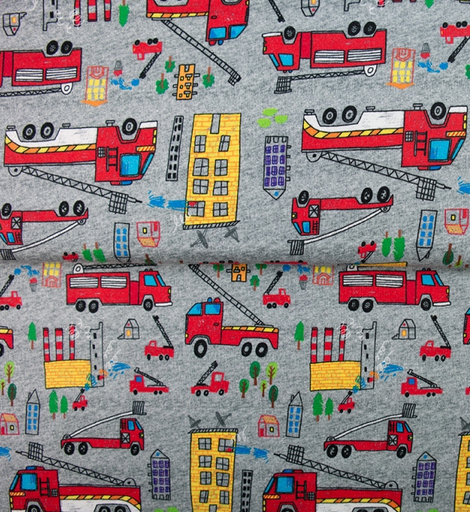 [ST-26519-16] French Terry digital Fire Trucks Grey