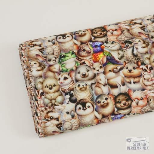 [ST-26118PL] Poplin Digital Frog & Friends Beige