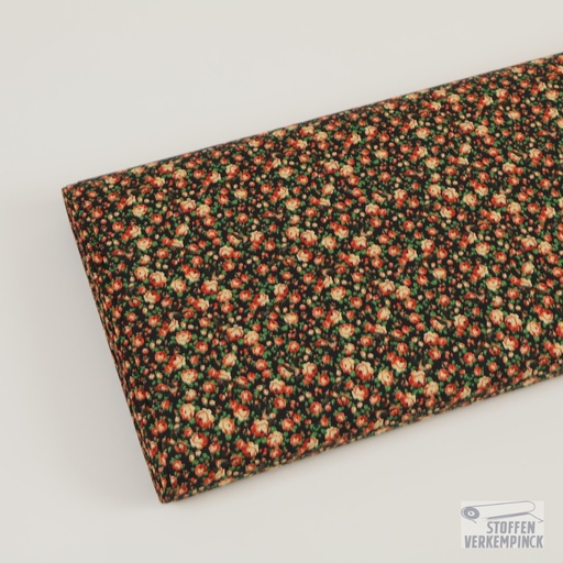 [ST-26124-20PL] Poplin Digital Mille Fleurs Orange/Black