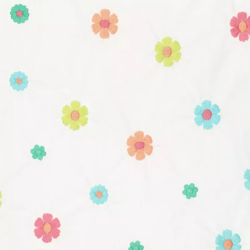 [KI-21643-004] Broderie Poplin Lime/Salmon/Turquoise Flowers
