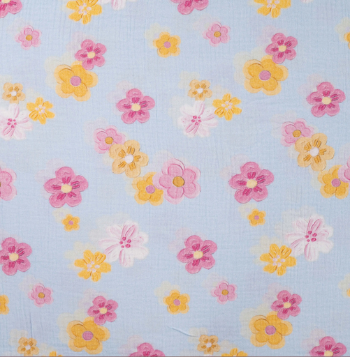 [QT-K42046-910] Double Gauze Digital Flowers Light Blue