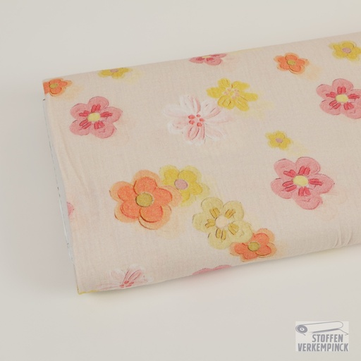 [QT-K42046-310] Double Gauze Digital Flowers Light Salmon