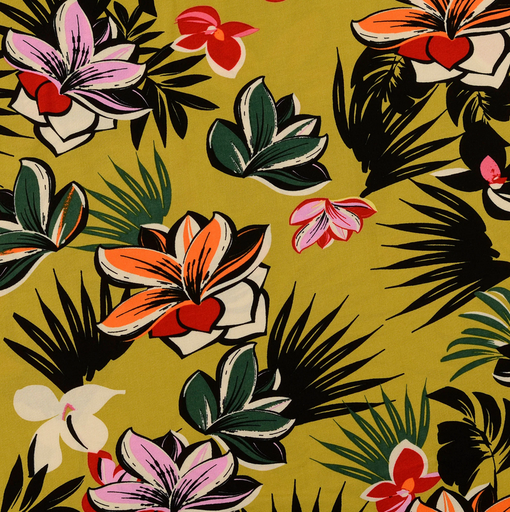 [HE-212245-0002] Viscose Poplin Blumen Olive