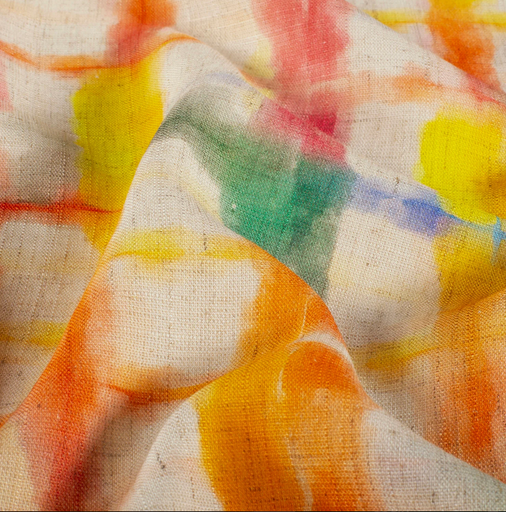 [NO-25054-051] Viscose Linnen Special Check Orange/Ecru