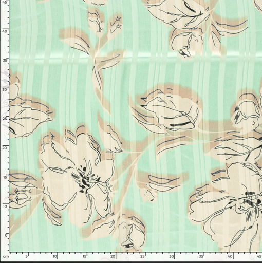 [NO-25079-021] Chiffon Damast big Flower Mint