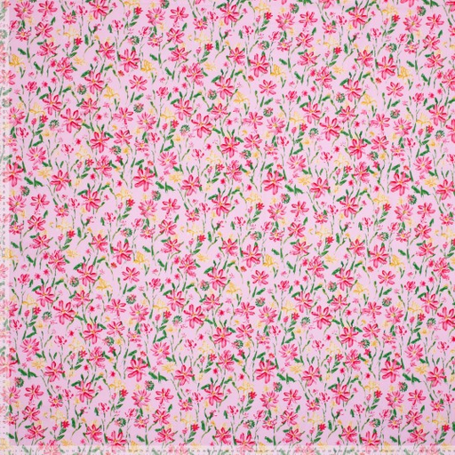 [POL-923450-11] Popeline Katoen Fuchsia en Geel Bloempje